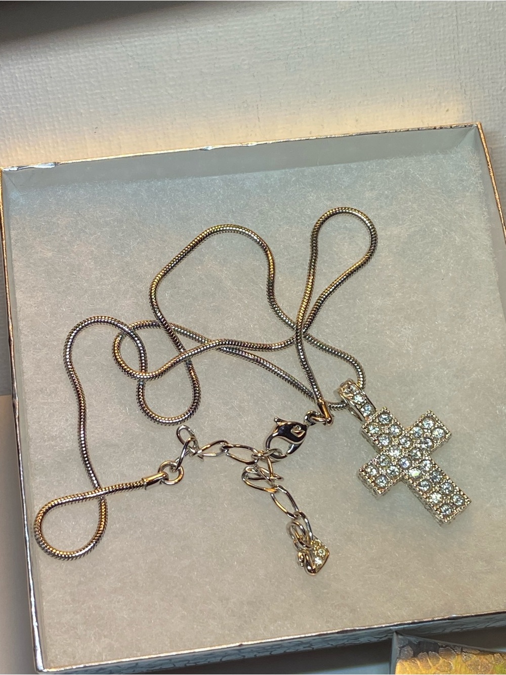 Swarovski Paved Crystal Silver Tone Cross Necklace Retired